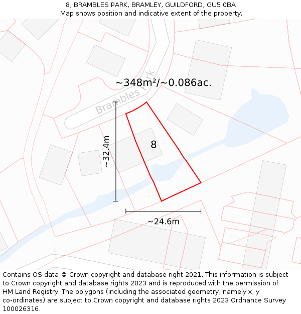 8, BRAMBLES PARK, BRAMLEY, GUILDFORD, GU5 0BA: Plot and title map