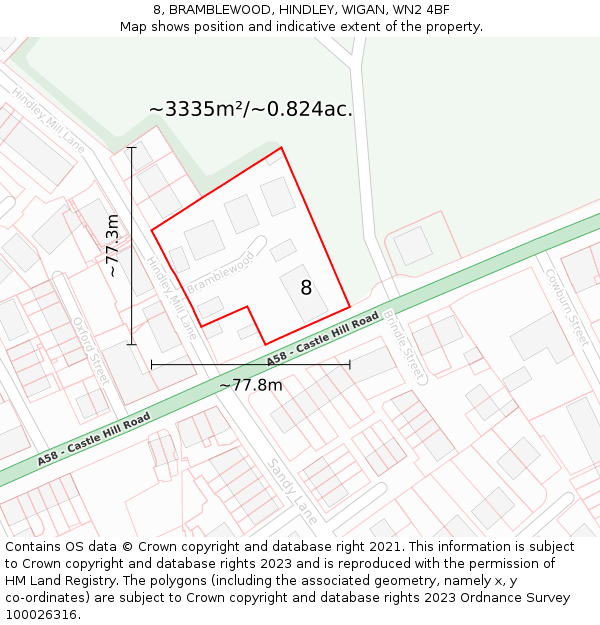 8, BRAMBLEWOOD, HINDLEY, WIGAN, WN2 4BF: Plot and title map