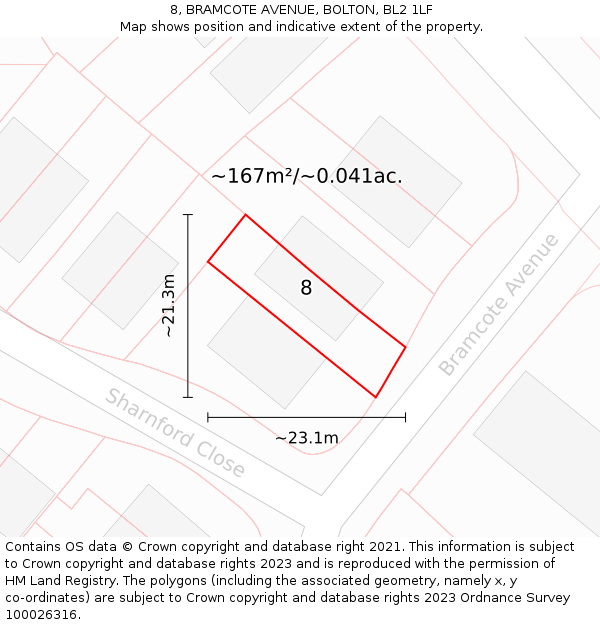 8, BRAMCOTE AVENUE, BOLTON, BL2 1LF: Plot and title map