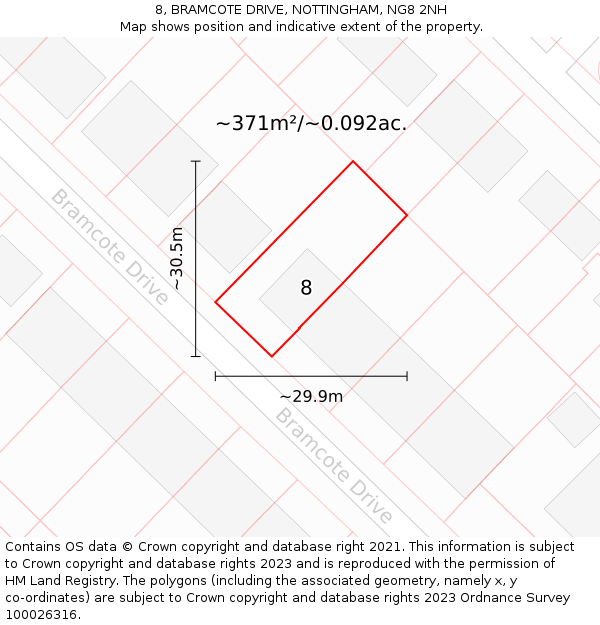 8, BRAMCOTE DRIVE, NOTTINGHAM, NG8 2NH: Plot and title map