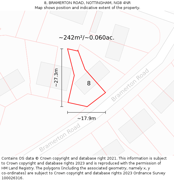 8, BRAMERTON ROAD, NOTTINGHAM, NG8 4NR: Plot and title map