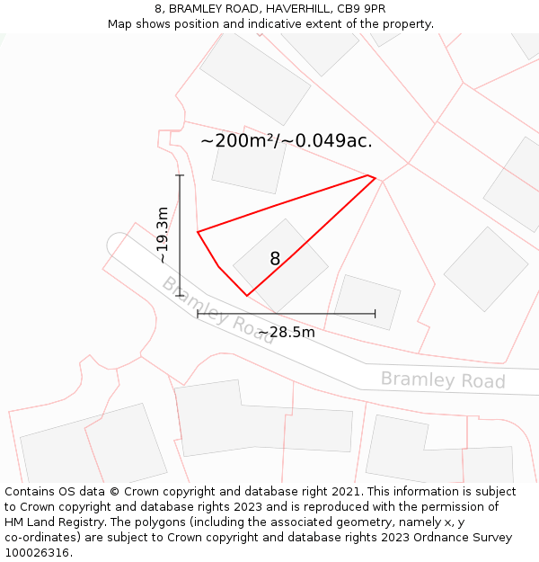 8, BRAMLEY ROAD, HAVERHILL, CB9 9PR: Plot and title map
