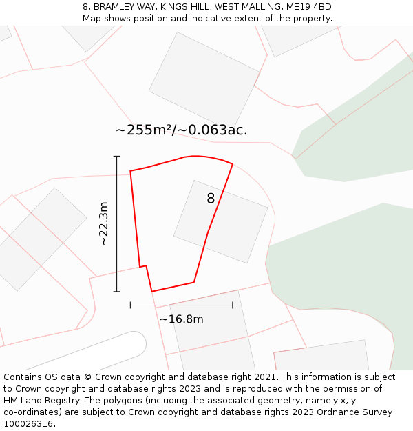 8, BRAMLEY WAY, KINGS HILL, WEST MALLING, ME19 4BD: Plot and title map