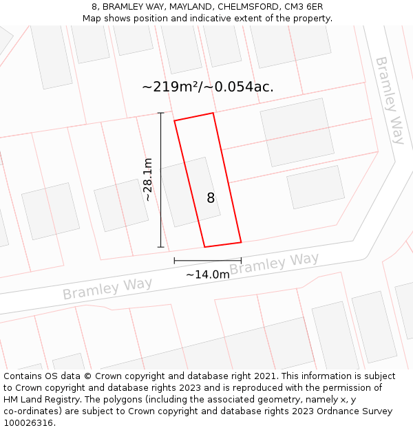 8, BRAMLEY WAY, MAYLAND, CHELMSFORD, CM3 6ER: Plot and title map