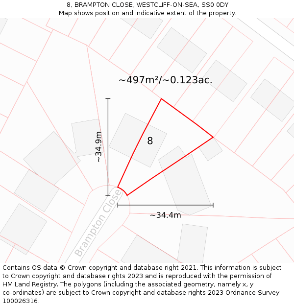 8, BRAMPTON CLOSE, WESTCLIFF-ON-SEA, SS0 0DY: Plot and title map