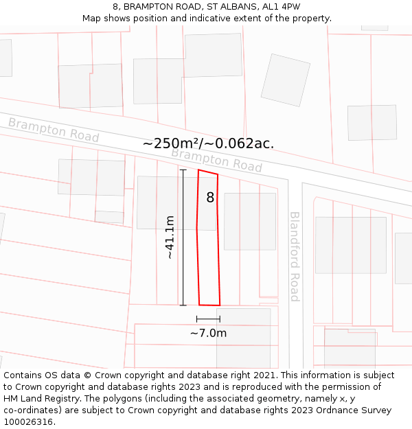 8, BRAMPTON ROAD, ST ALBANS, AL1 4PW: Plot and title map