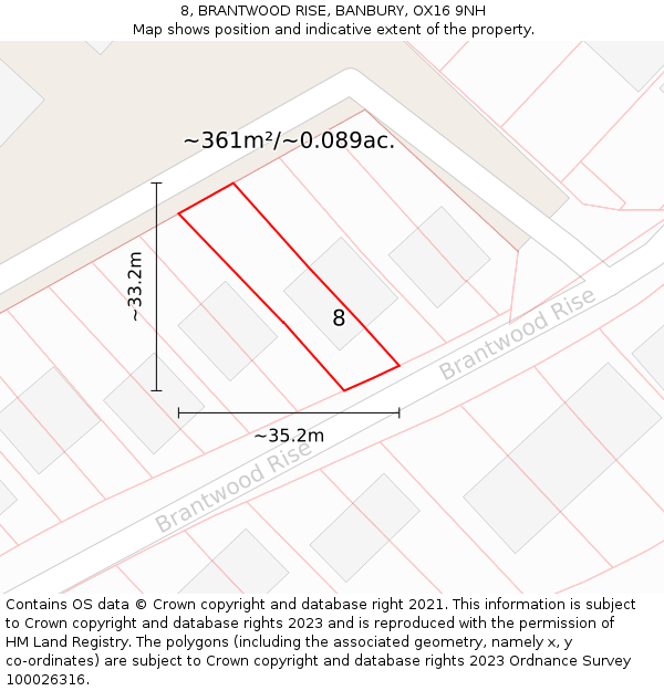 8, BRANTWOOD RISE, BANBURY, OX16 9NH: Plot and title map