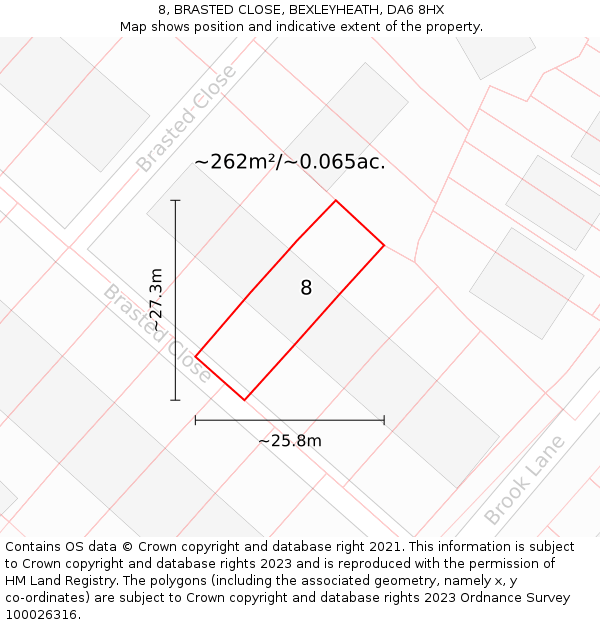 8, BRASTED CLOSE, BEXLEYHEATH, DA6 8HX: Plot and title map