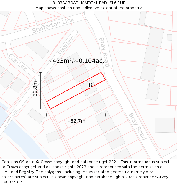 8, BRAY ROAD, MAIDENHEAD, SL6 1UE: Plot and title map
