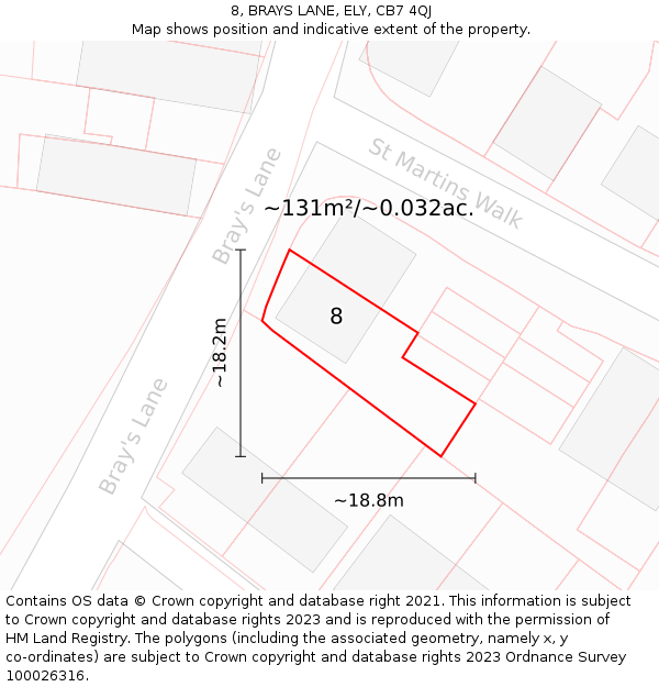8, BRAYS LANE, ELY, CB7 4QJ: Plot and title map