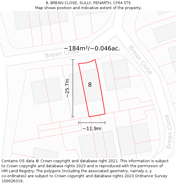 8, BREAN CLOSE, SULLY, PENARTH, CF64 5TS: Plot and title map