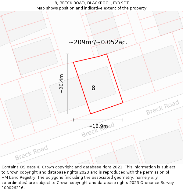 8, BRECK ROAD, BLACKPOOL, FY3 9DT: Plot and title map