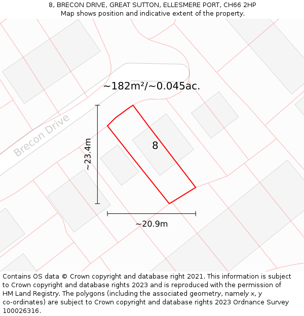 8, BRECON DRIVE, GREAT SUTTON, ELLESMERE PORT, CH66 2HP: Plot and title map