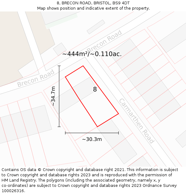 8, BRECON ROAD, BRISTOL, BS9 4DT: Plot and title map