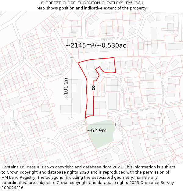 8, BREEZE CLOSE, THORNTON-CLEVELEYS, FY5 2WH: Plot and title map