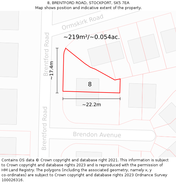 8, BRENTFORD ROAD, STOCKPORT, SK5 7EA: Plot and title map