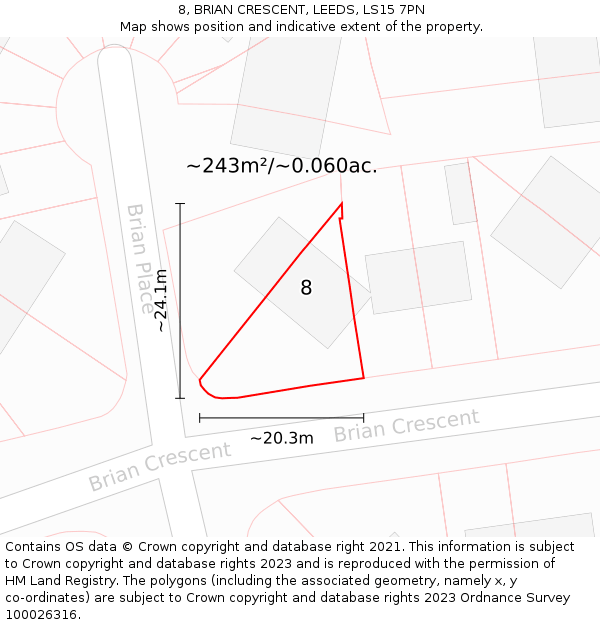 8, BRIAN CRESCENT, LEEDS, LS15 7PN: Plot and title map