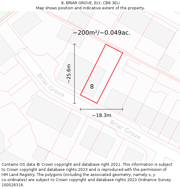 8, BRIAR GROVE, ELY, CB6 3EU: Plot and title map