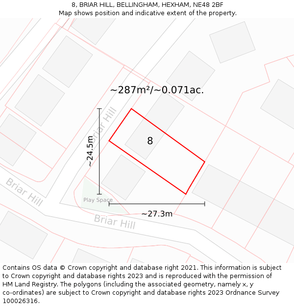 8, BRIAR HILL, BELLINGHAM, HEXHAM, NE48 2BF: Plot and title map