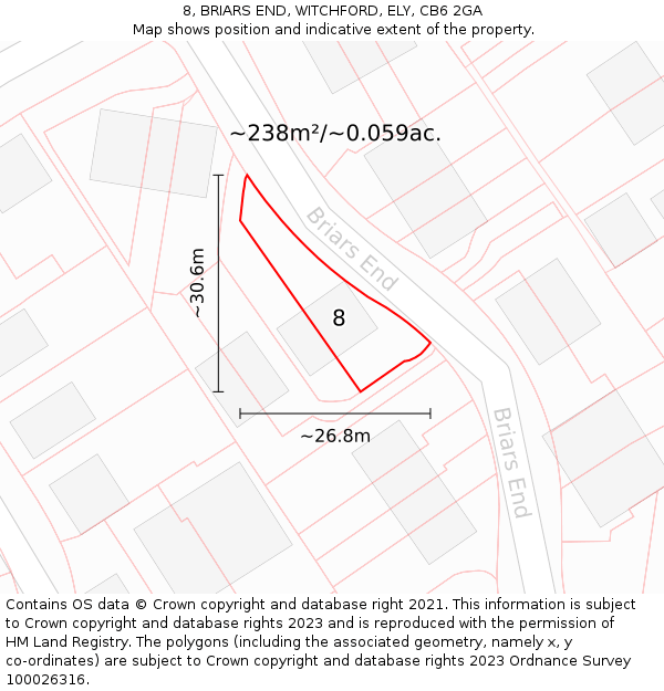 8, BRIARS END, WITCHFORD, ELY, CB6 2GA: Plot and title map