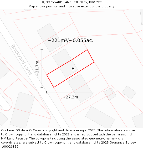 8, BRICKYARD LANE, STUDLEY, B80 7EE: Plot and title map