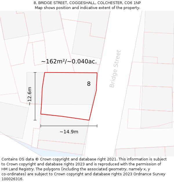 8, BRIDGE STREET, COGGESHALL, COLCHESTER, CO6 1NP: Plot and title map