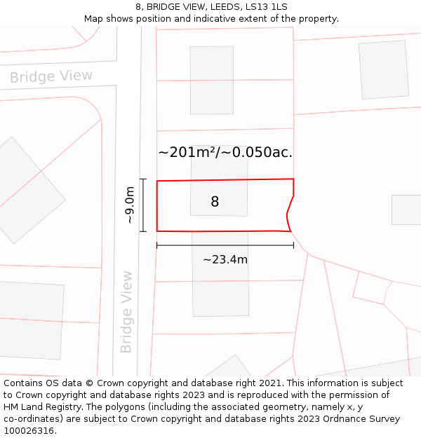 8, BRIDGE VIEW, LEEDS, LS13 1LS: Plot and title map