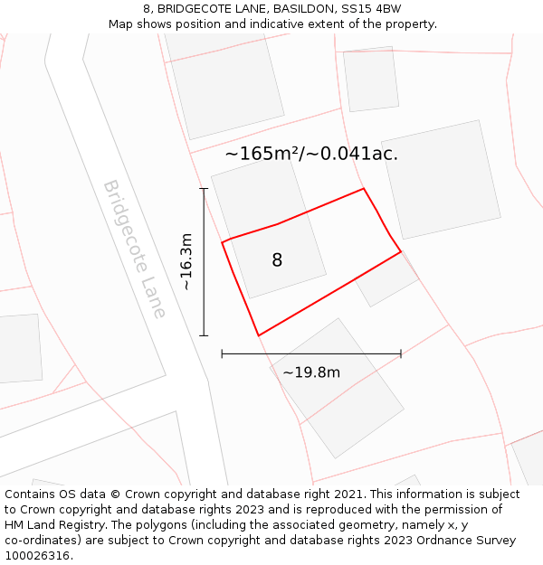 8, BRIDGECOTE LANE, BASILDON, SS15 4BW: Plot and title map
