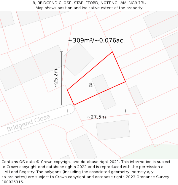 8, BRIDGEND CLOSE, STAPLEFORD, NOTTINGHAM, NG9 7BU: Plot and title map