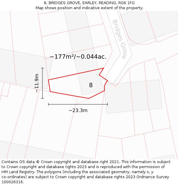 8, BRIDGES GROVE, EARLEY, READING, RG6 1FG: Plot and title map