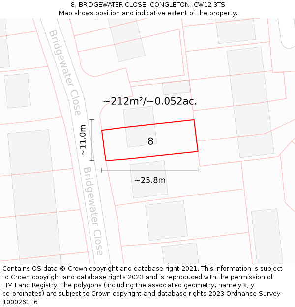8, BRIDGEWATER CLOSE, CONGLETON, CW12 3TS: Plot and title map