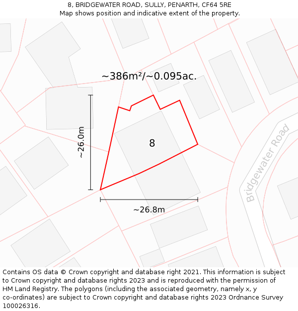8, BRIDGEWATER ROAD, SULLY, PENARTH, CF64 5RE: Plot and title map