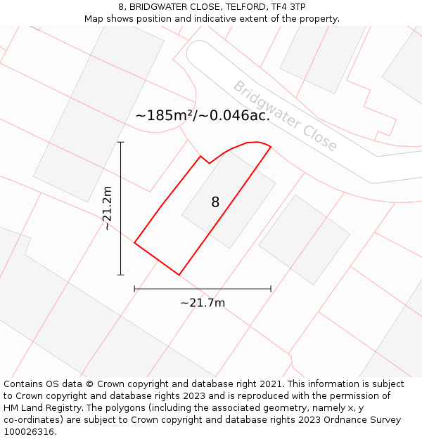 8, BRIDGWATER CLOSE, TELFORD, TF4 3TP: Plot and title map