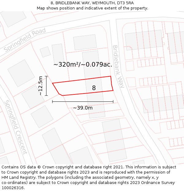 8, BRIDLEBANK WAY, WEYMOUTH, DT3 5RA: Plot and title map