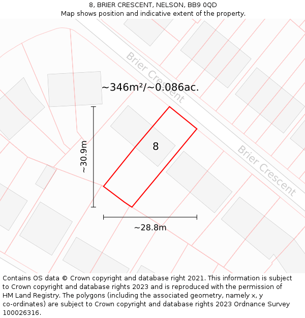 8, BRIER CRESCENT, NELSON, BB9 0QD: Plot and title map