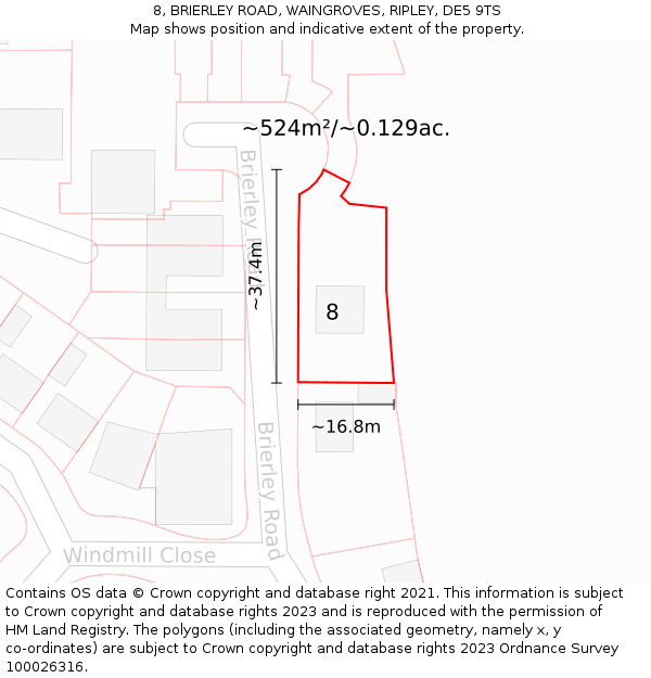 8, BRIERLEY ROAD, WAINGROVES, RIPLEY, DE5 9TS: Plot and title map