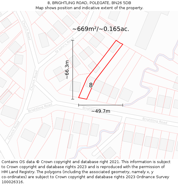 8, BRIGHTLING ROAD, POLEGATE, BN26 5DB: Plot and title map