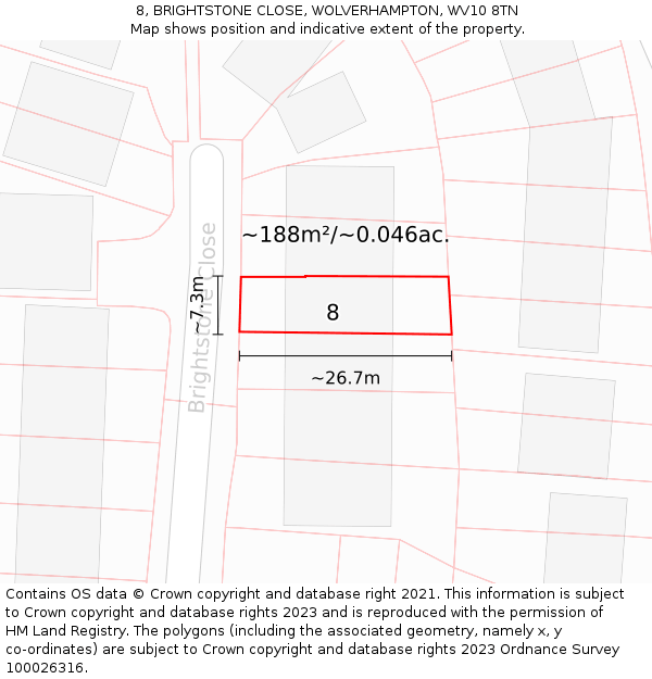 8, BRIGHTSTONE CLOSE, WOLVERHAMPTON, WV10 8TN: Plot and title map