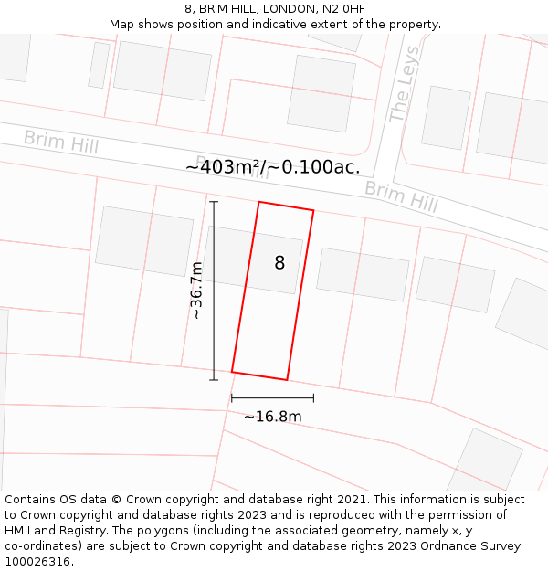 8, BRIM HILL, LONDON, N2 0HF: Plot and title map