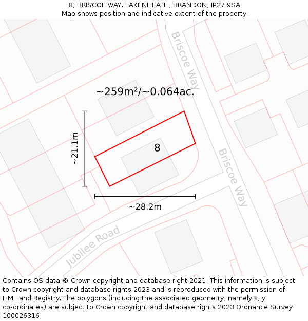 8, BRISCOE WAY, LAKENHEATH, BRANDON, IP27 9SA: Plot and title map