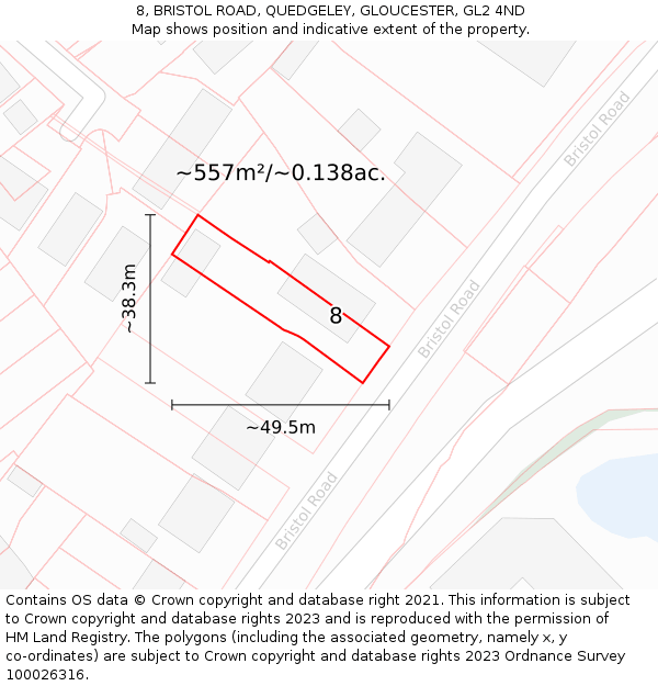 8, BRISTOL ROAD, QUEDGELEY, GLOUCESTER, GL2 4ND: Plot and title map