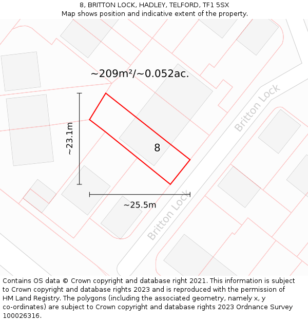 8, BRITTON LOCK, HADLEY, TELFORD, TF1 5SX: Plot and title map