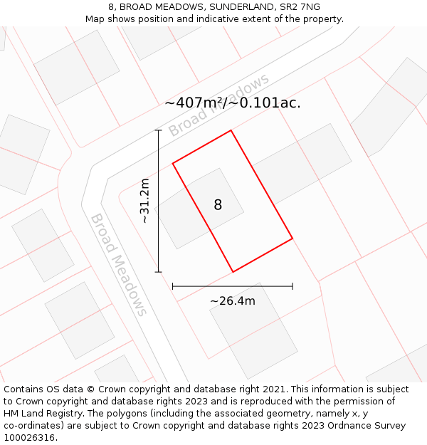 8, BROAD MEADOWS, SUNDERLAND, SR2 7NG: Plot and title map