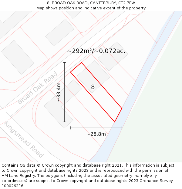 8, BROAD OAK ROAD, CANTERBURY, CT2 7PW: Plot and title map