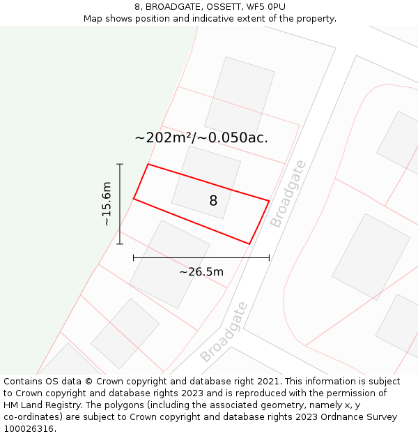8, BROADGATE, OSSETT, WF5 0PU: Plot and title map