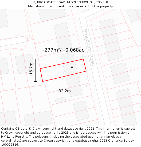 8, BROADGATE ROAD, MIDDLESBROUGH, TS5 5LP: Plot and title map