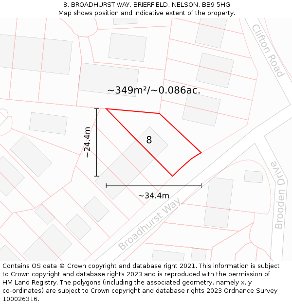 8, BROADHURST WAY, BRIERFIELD, NELSON, BB9 5HG: Plot and title map