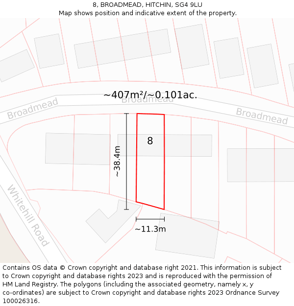 8, BROADMEAD, HITCHIN, SG4 9LU: Plot and title map