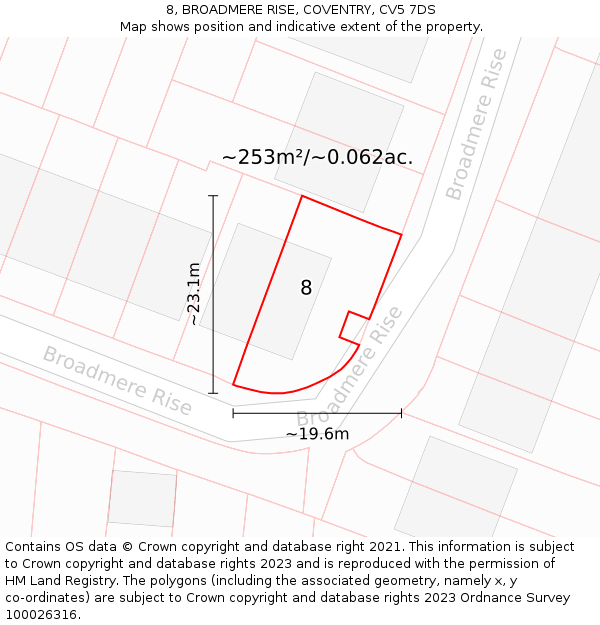 8, BROADMERE RISE, COVENTRY, CV5 7DS: Plot and title map