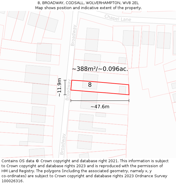 8, BROADWAY, CODSALL, WOLVERHAMPTON, WV8 2EL: Plot and title map